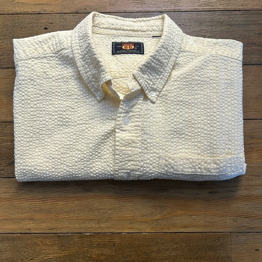 ROUTE 66 Vintage Seersucker button up shirt in butter yellow and white 90s - Picture 6 of 11